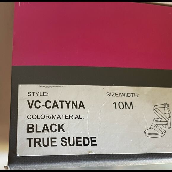 Vince Camuto Black True Suede Catyna Chunky High Heel Sandals size 10M New - Picture 4 of 7